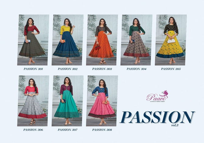 Paavi Passion 3 Ethnic Fancy Wear Rayon Anarkali Long Kurti Collection